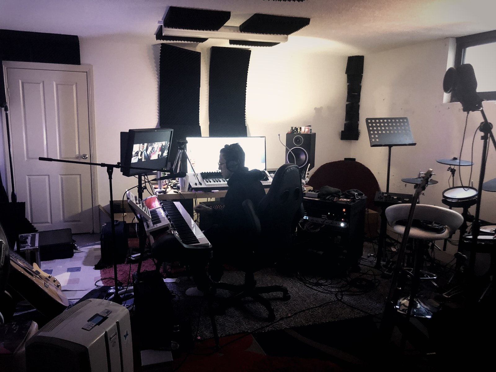 The tracking room with microphones rigged